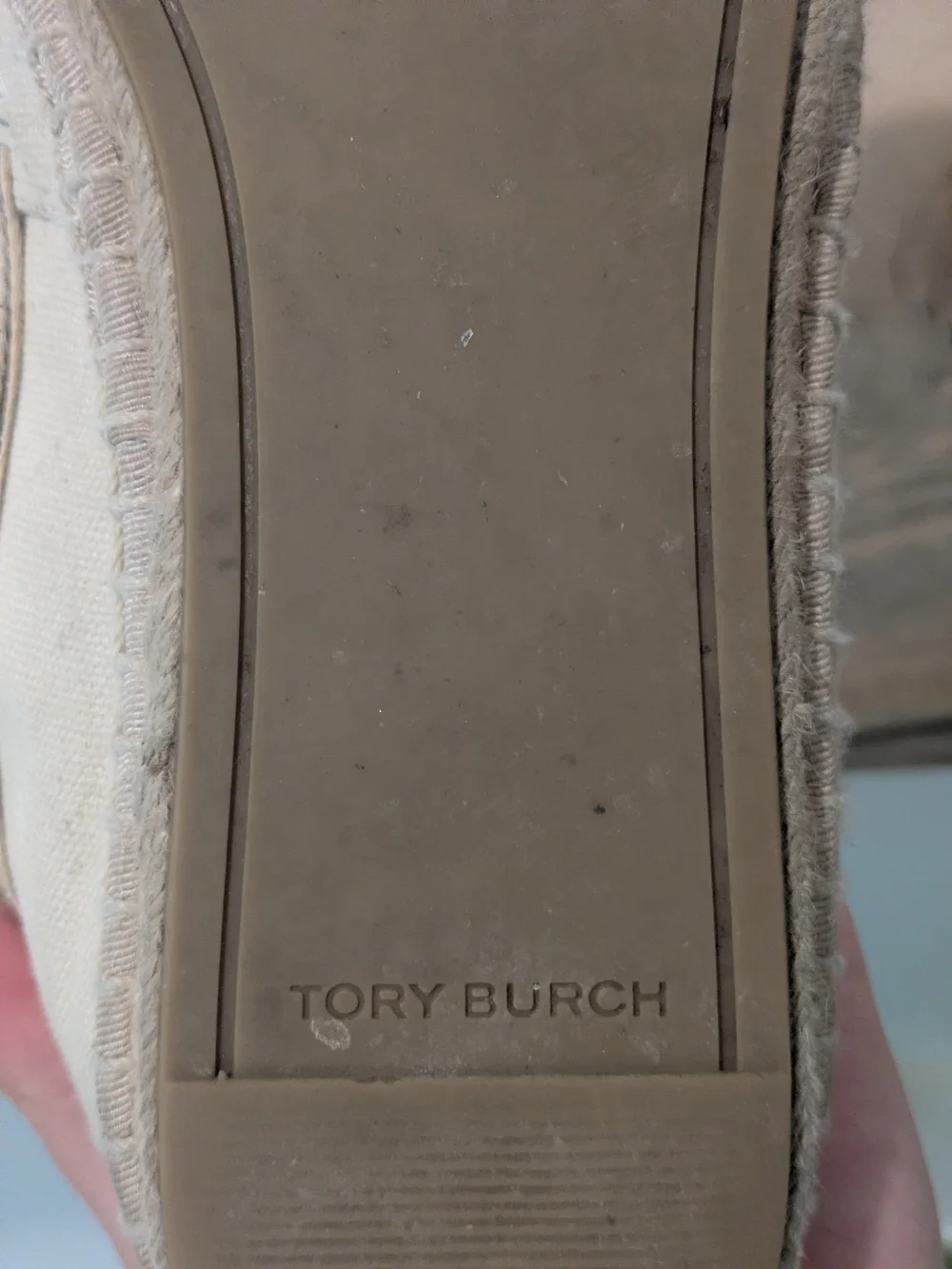 Tory Burch Tory Ribbon Espadrille Flats Beige Canvas Tie Front Size 9.5 Fits 9